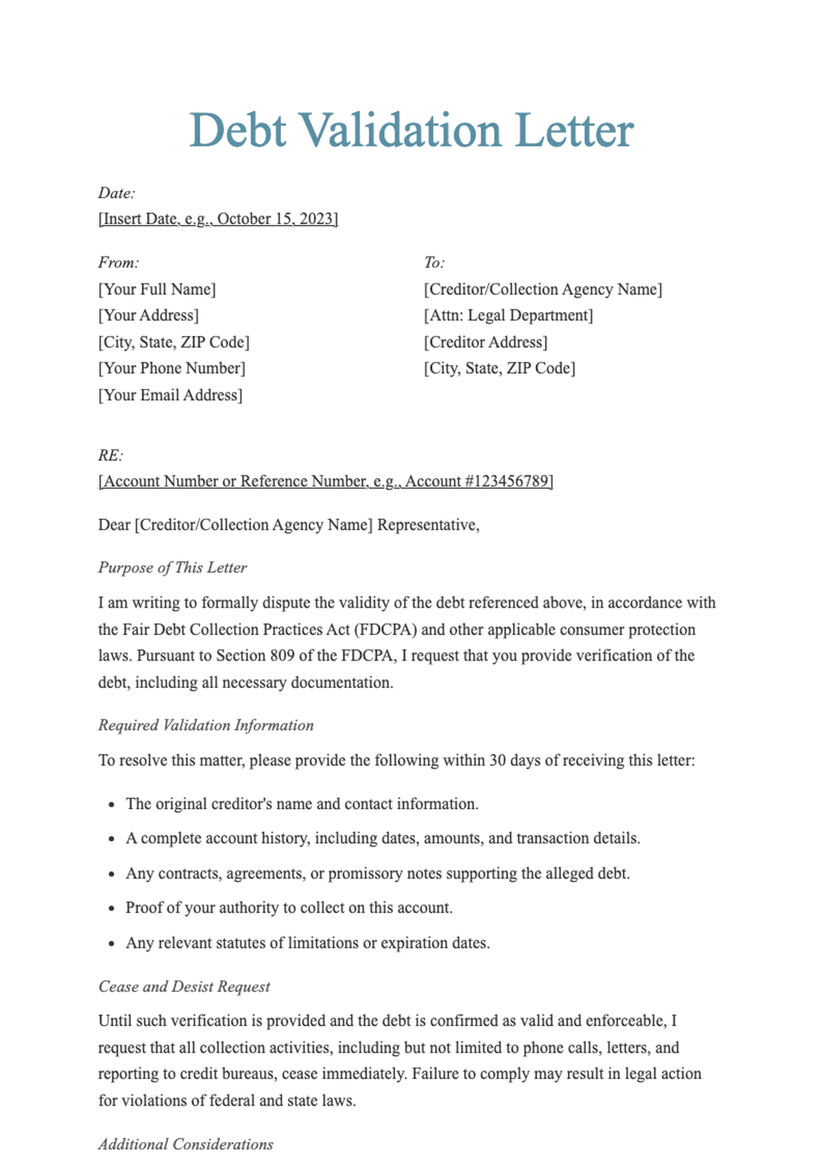 Sample debt validation request letter template_variant_3